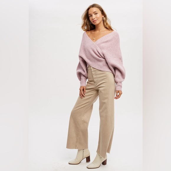 784. Crossover Ribbed Sweater in Lavender - Picture 5 of 5